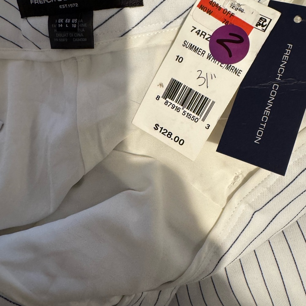 French Connection White Pinstripe Pleated Dress Pants - Picture 4 of 4